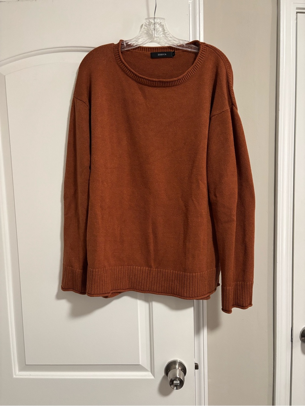 ZESICA, Rust Orange Crewneck Sweater, Size Large